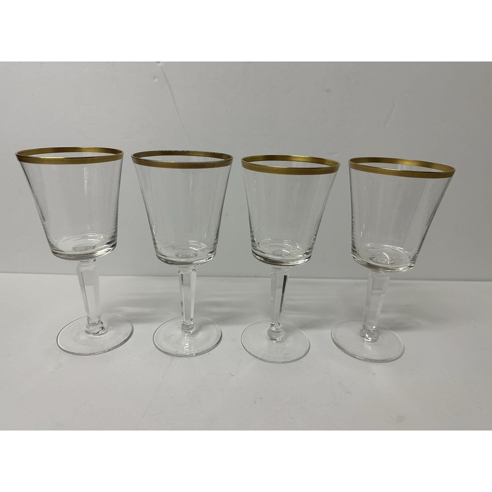 Lenox Eternal Wine Glasses 6.5" Gold Rim/Band Barclay Shape Set Of 4 Vtg 60s